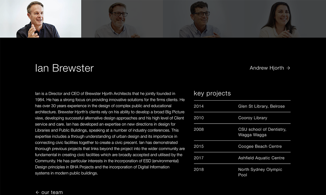 Brewster Hjorth Architects website desktop view