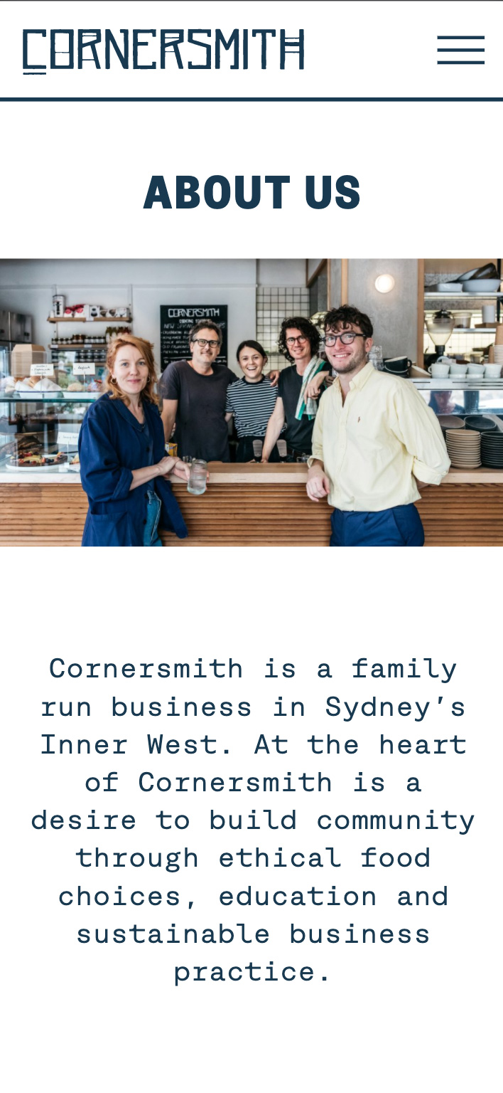 Cornersmith website mobile view